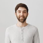 studio shot of attractive cheerful husband in casu 7UMTP4T