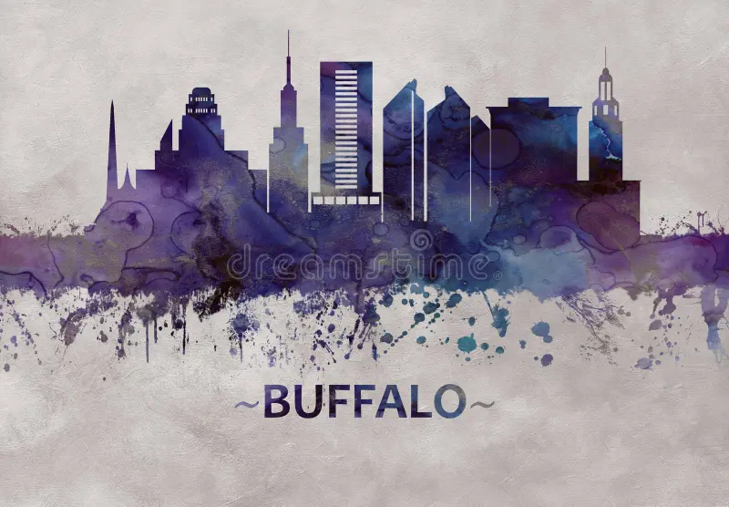 blue watercolor skyline buffalo city shores lake erie upstate new york buffalo new york skyline 275982518